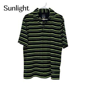 Greg Norman ML75 Mens Small Polo Shirt Black/Neon Green Stripes Outdoor Hikings